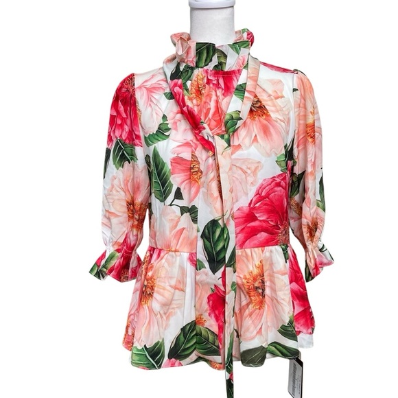 BURRYCO Bold Floral Peplum Blouse & Trouser Set (Size 4) - Picture 4 of 16